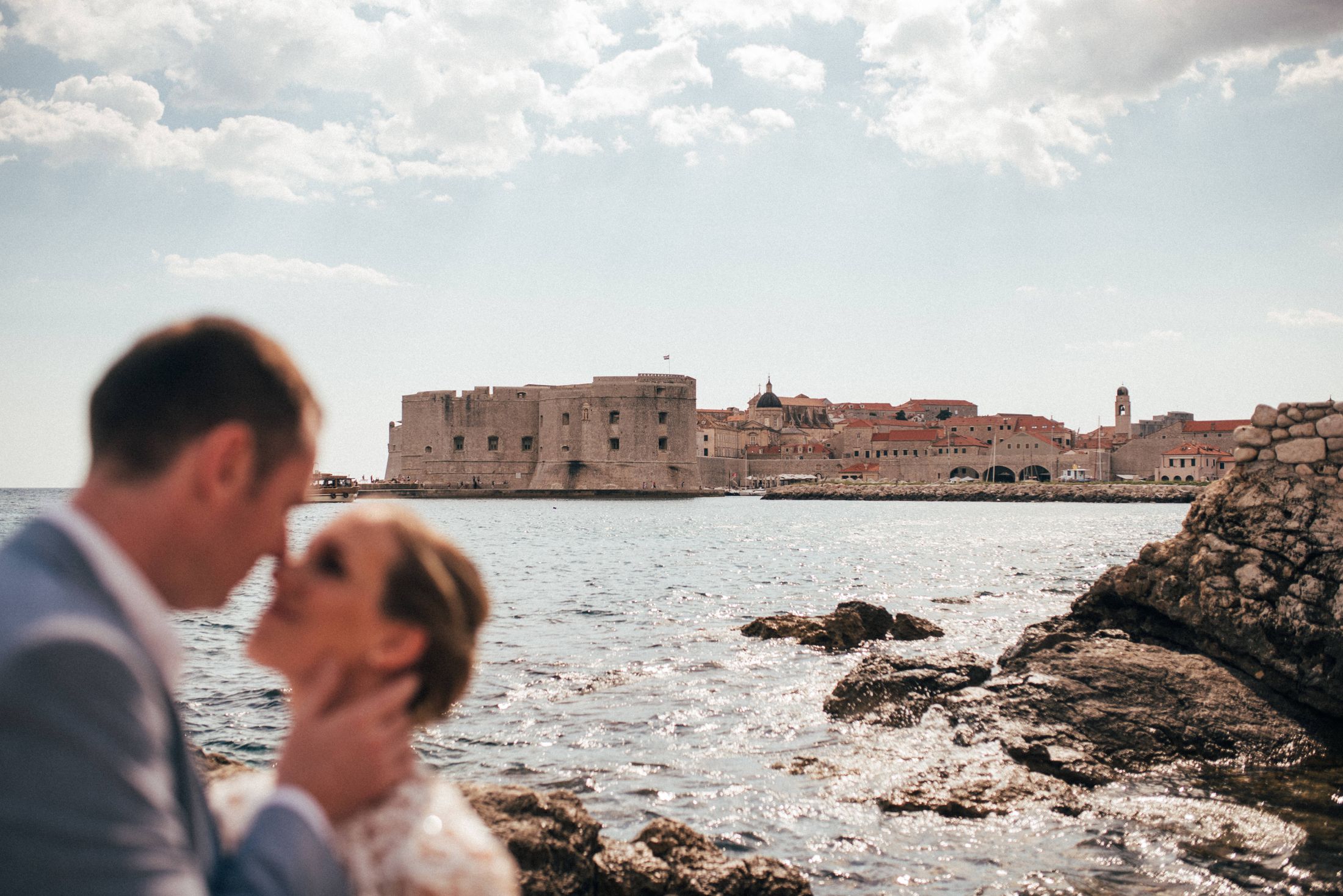 Couple having a wedding in front of Dubrovnik Fortress